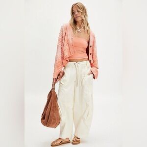 NWT Free People Washed Ashore Cable Knit Cardi~Pink Cloud Combo